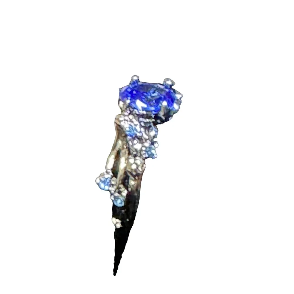 Stunning Blue Gemstone‎ Engagement Ring Silver Tone Stackable Band Women Size 7